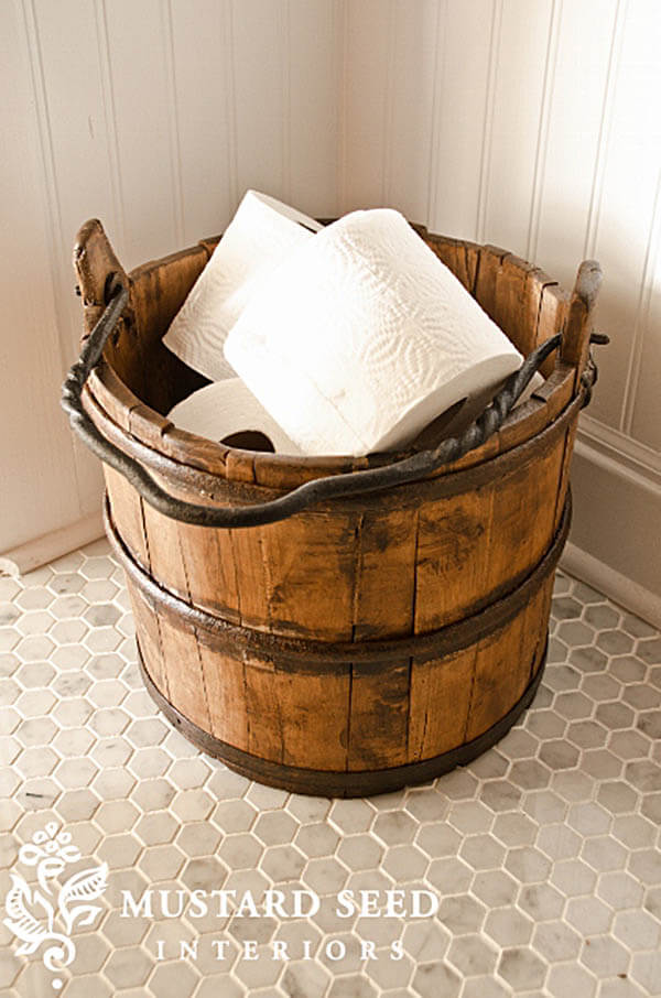 Wood Bucket Toilet Paper Holder