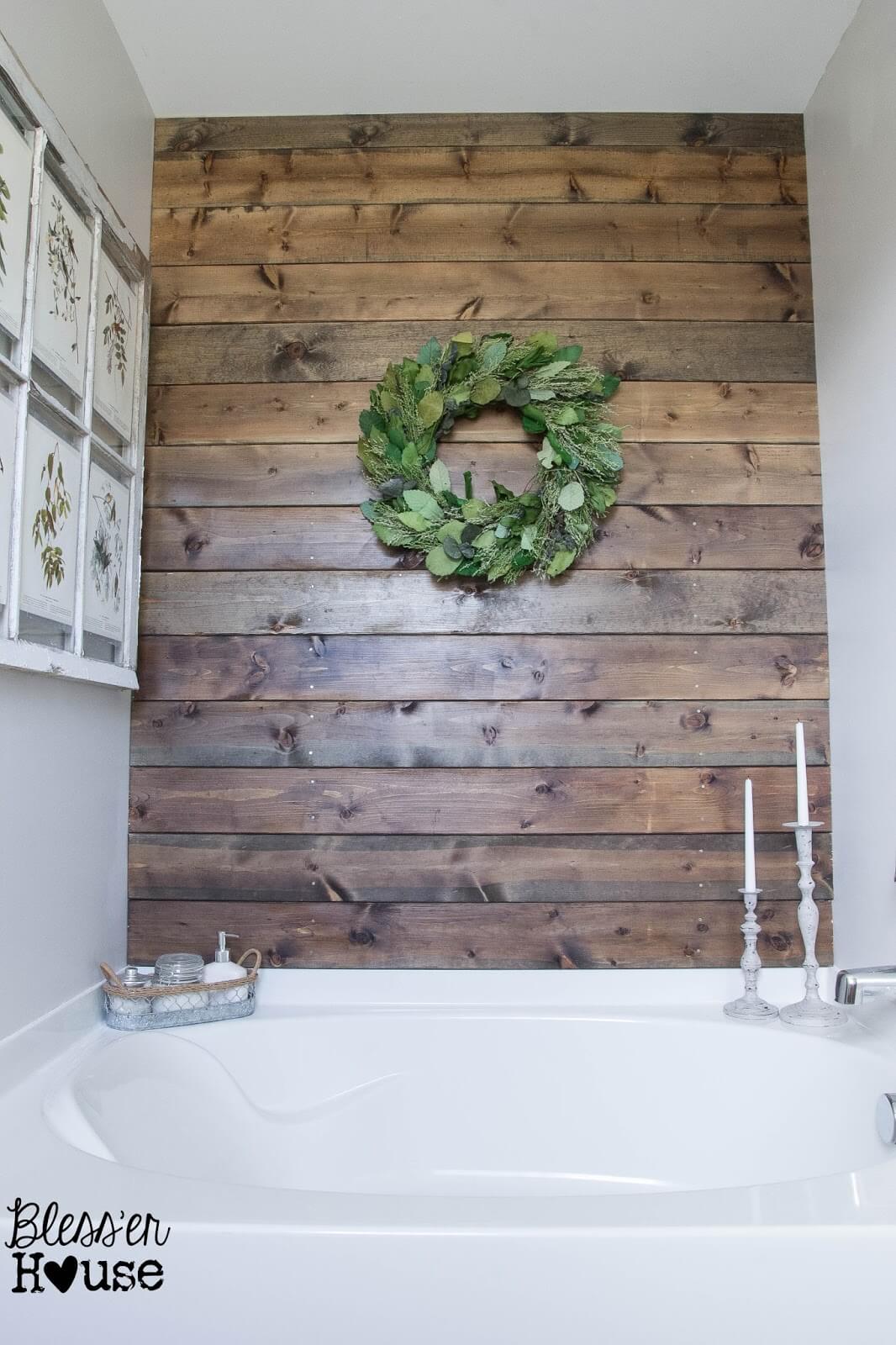 Rustic Wood Bathroom Accent Wall