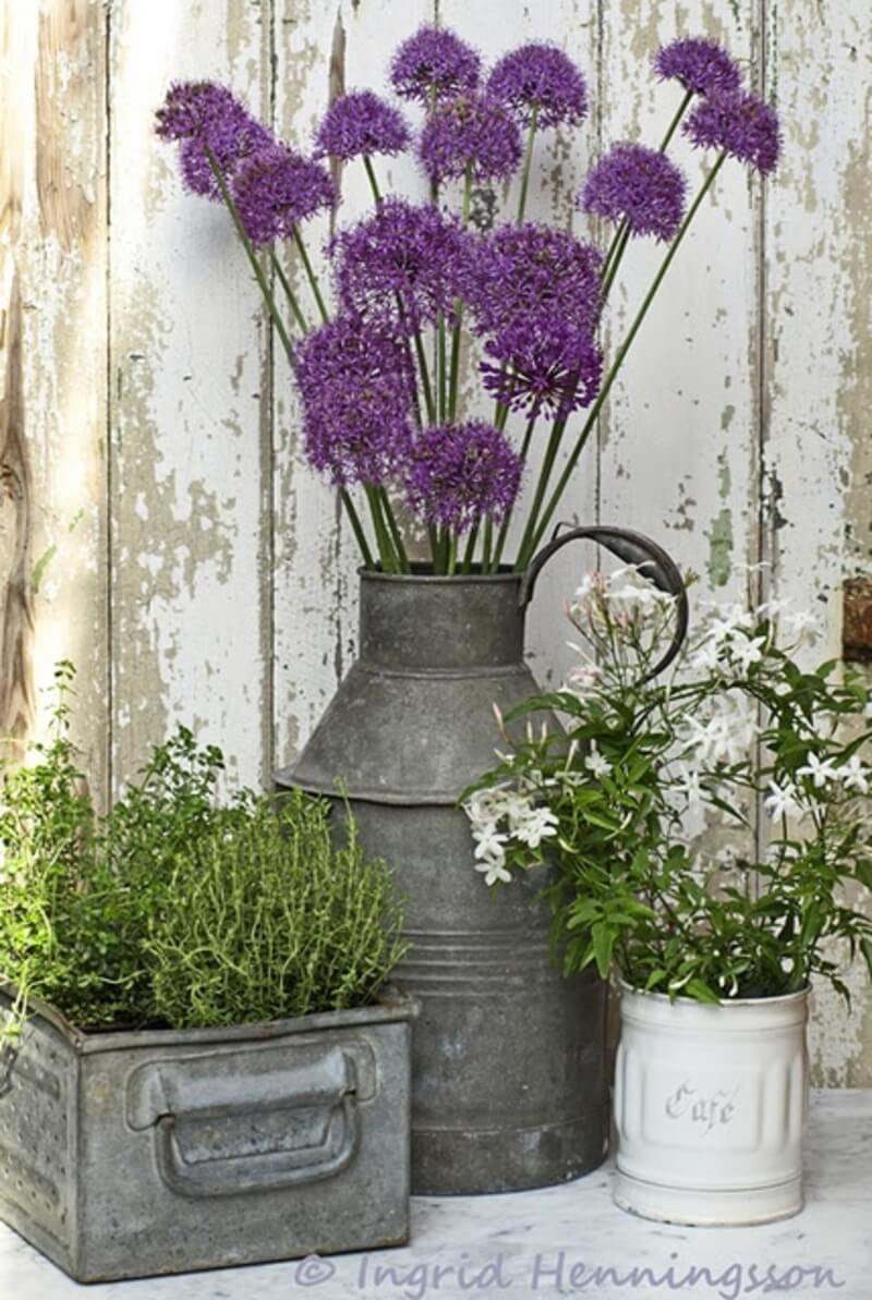 Rustic Galvanized Metal Porch Planters