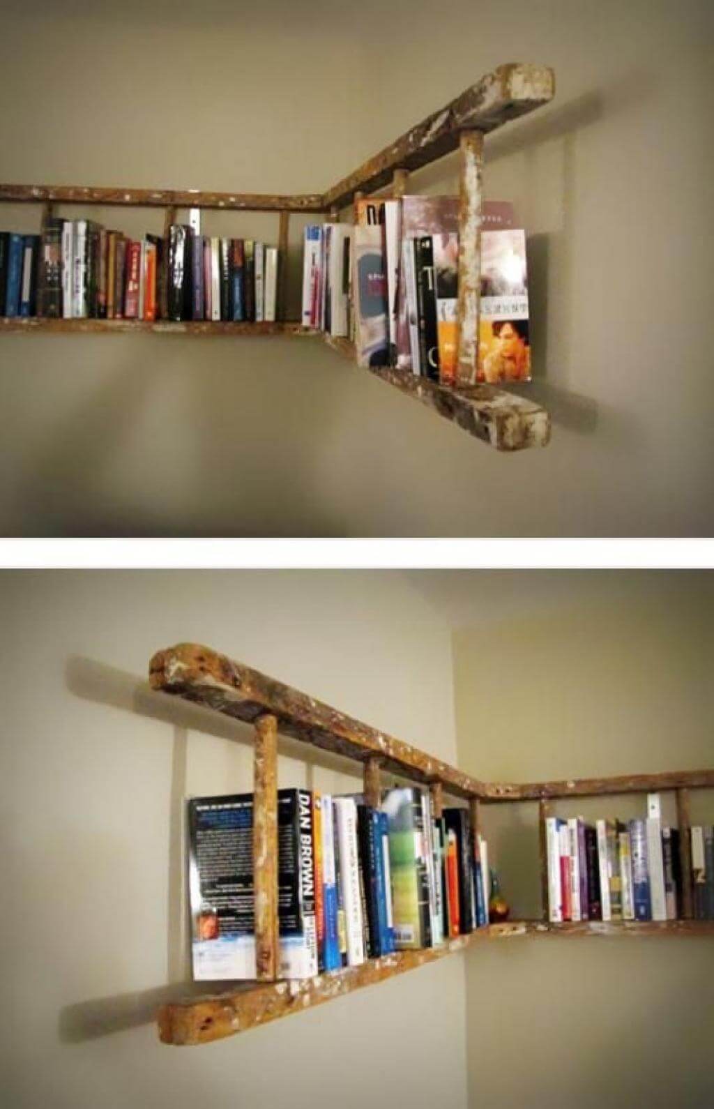 Rustic Recycled Wood Ladder Horizontal Bookshelf