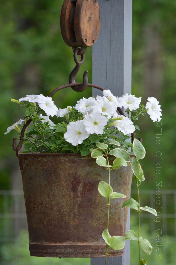 Antique Metal Bucket Hanging Basket