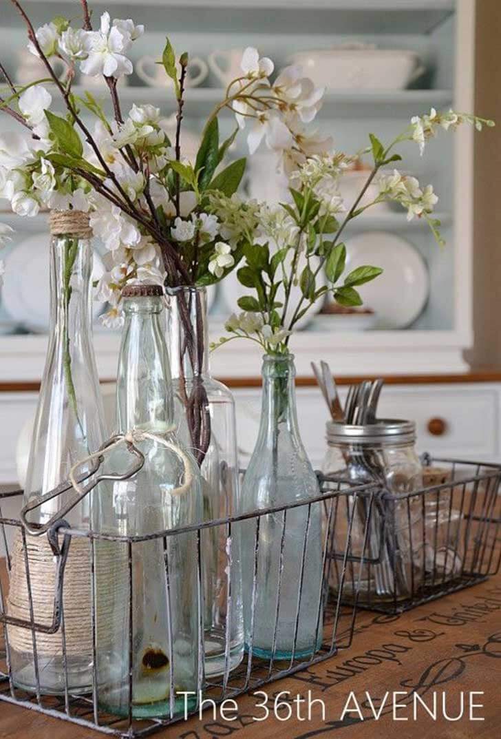 A Functional Centerpiece with Sprigs of Flowers