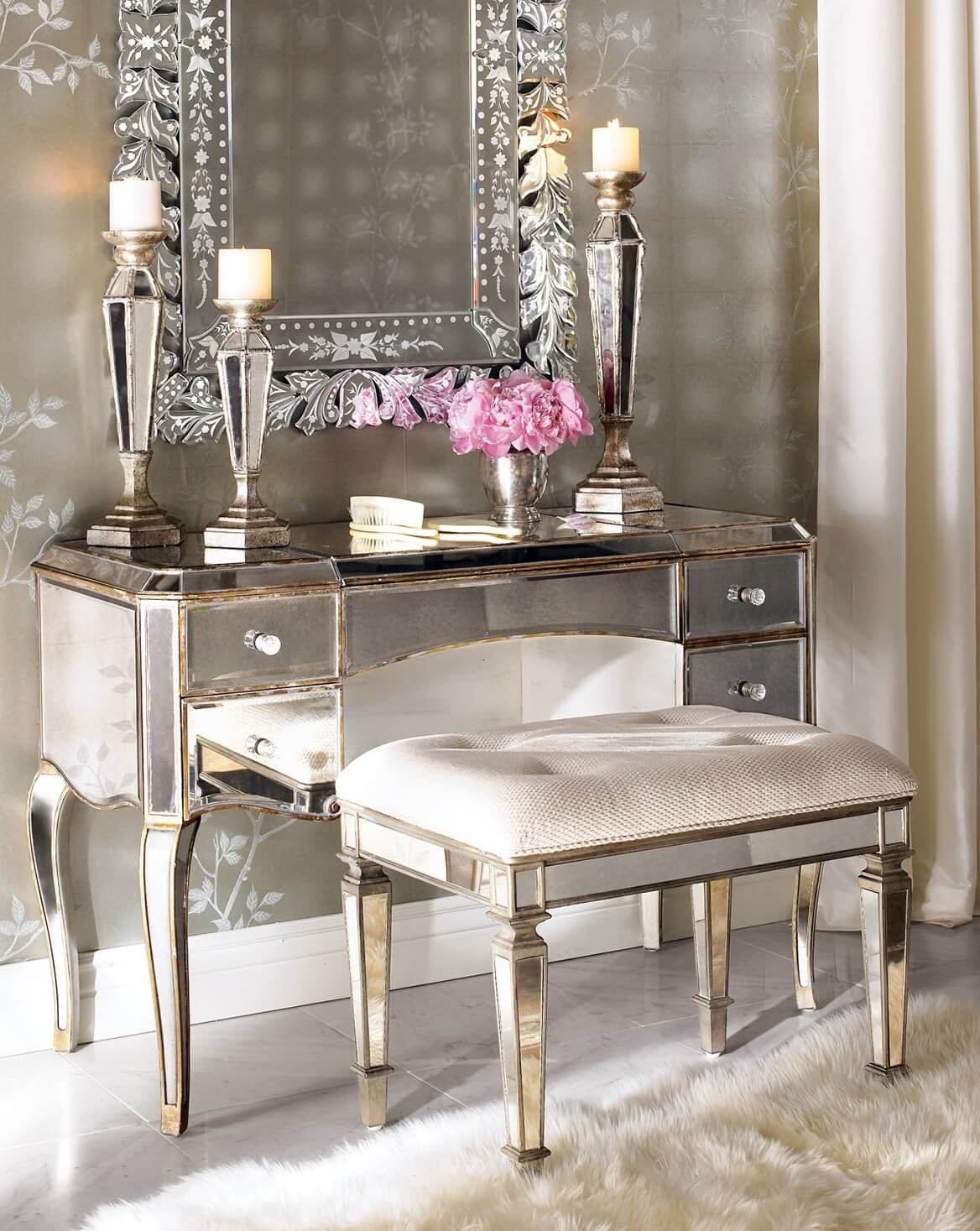 Shimmering Mirrored and Metallic Vanity