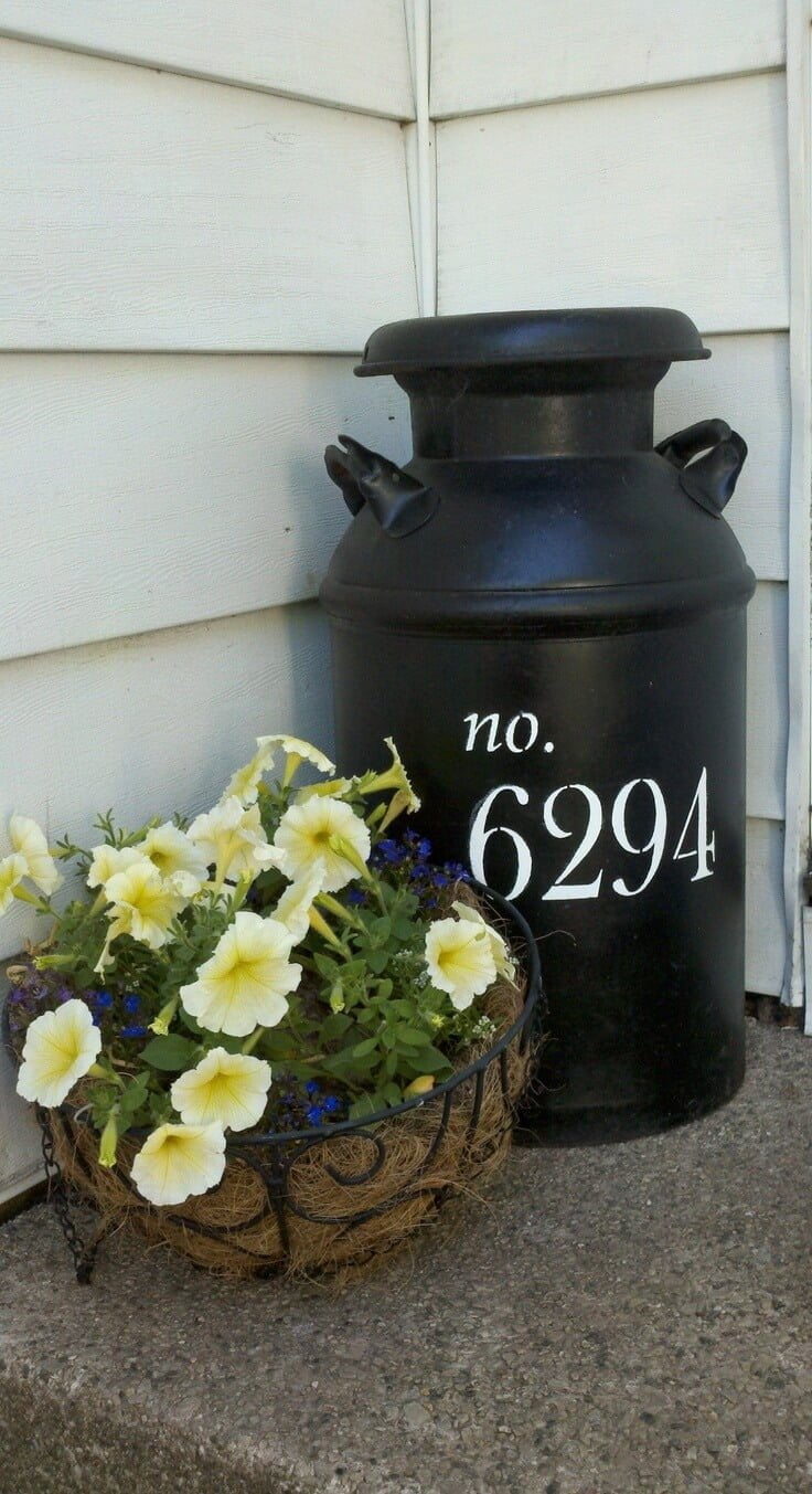 Milk Can and Metal Basket Flower Display