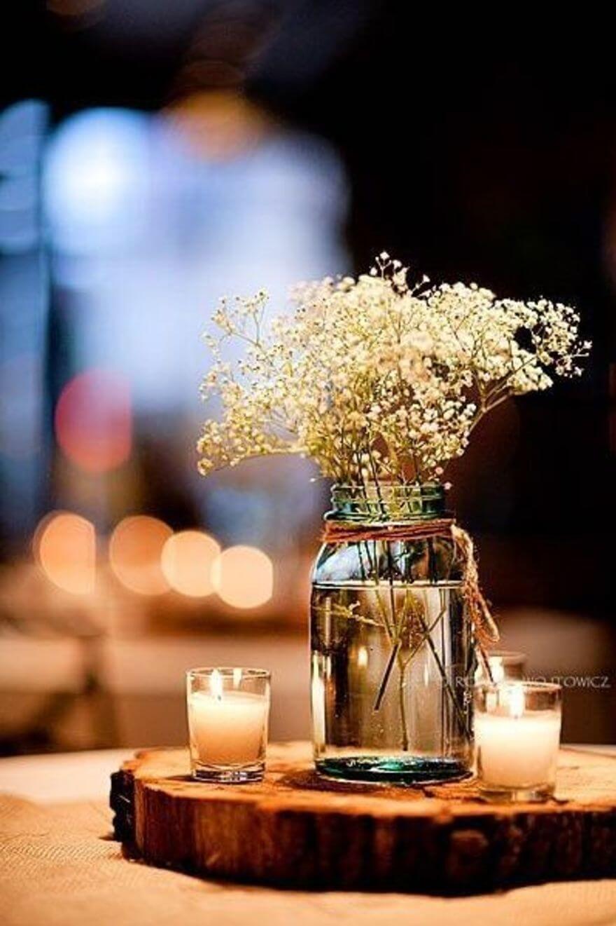 Baby's Breath Bouquet Illuminated by Candles