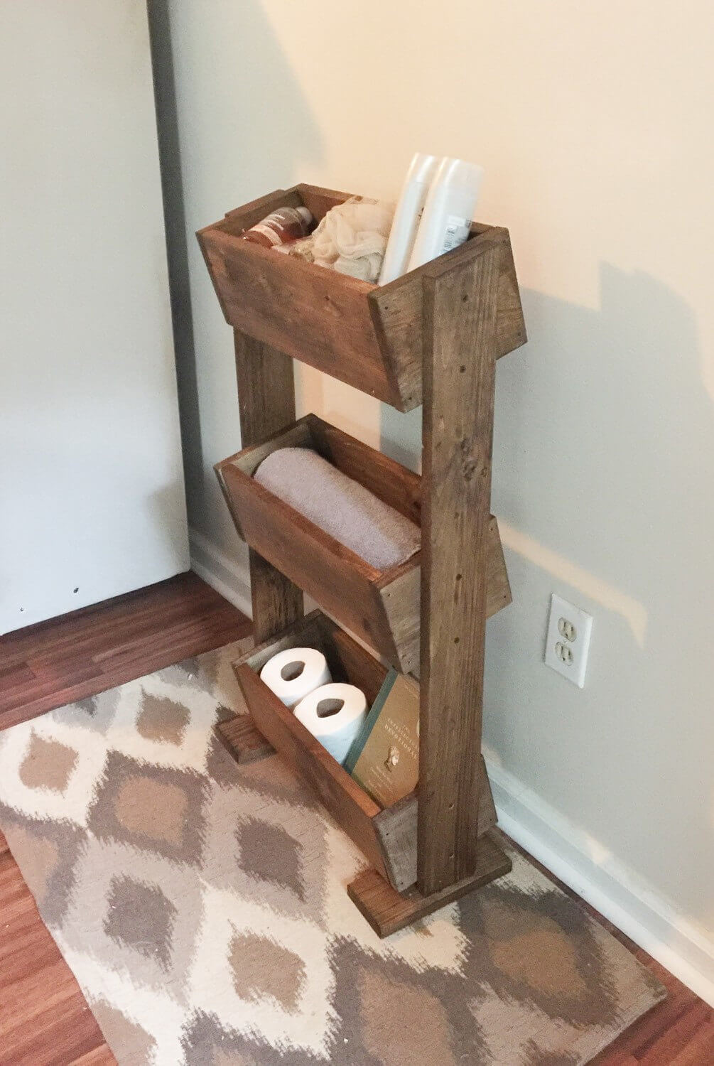 Tiered Wooden Box Bathroom Storage Idea