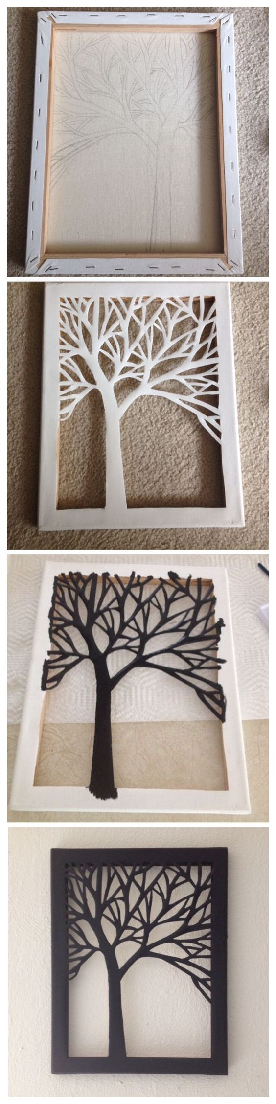 DIY Cut Canvas Tree Art