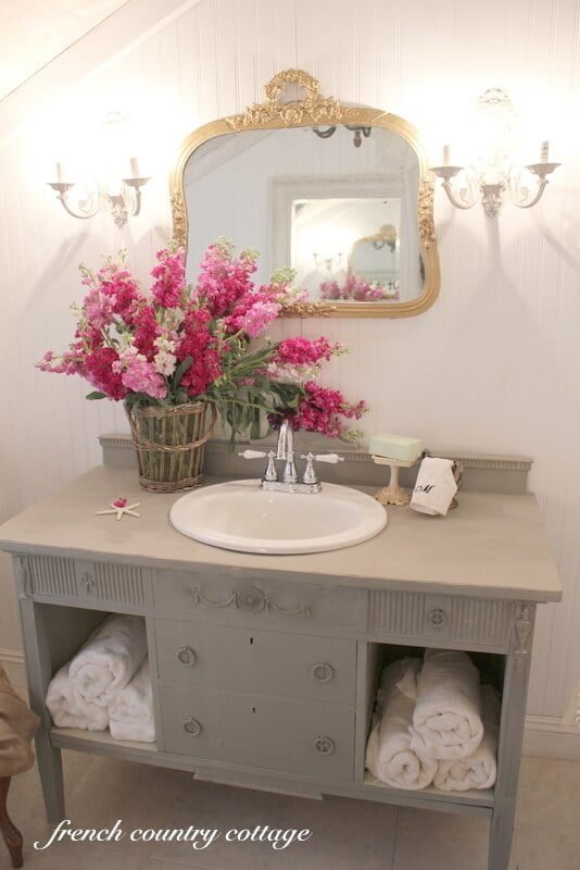 Repurposed Sideboard Sink Vanity with Storage