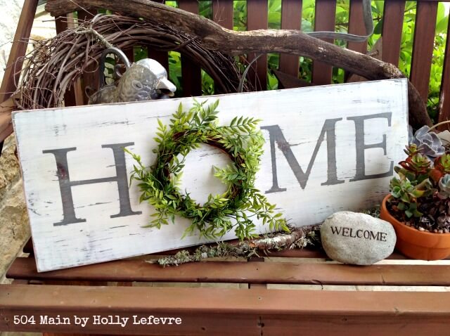 Wood Home Sign with Wreath