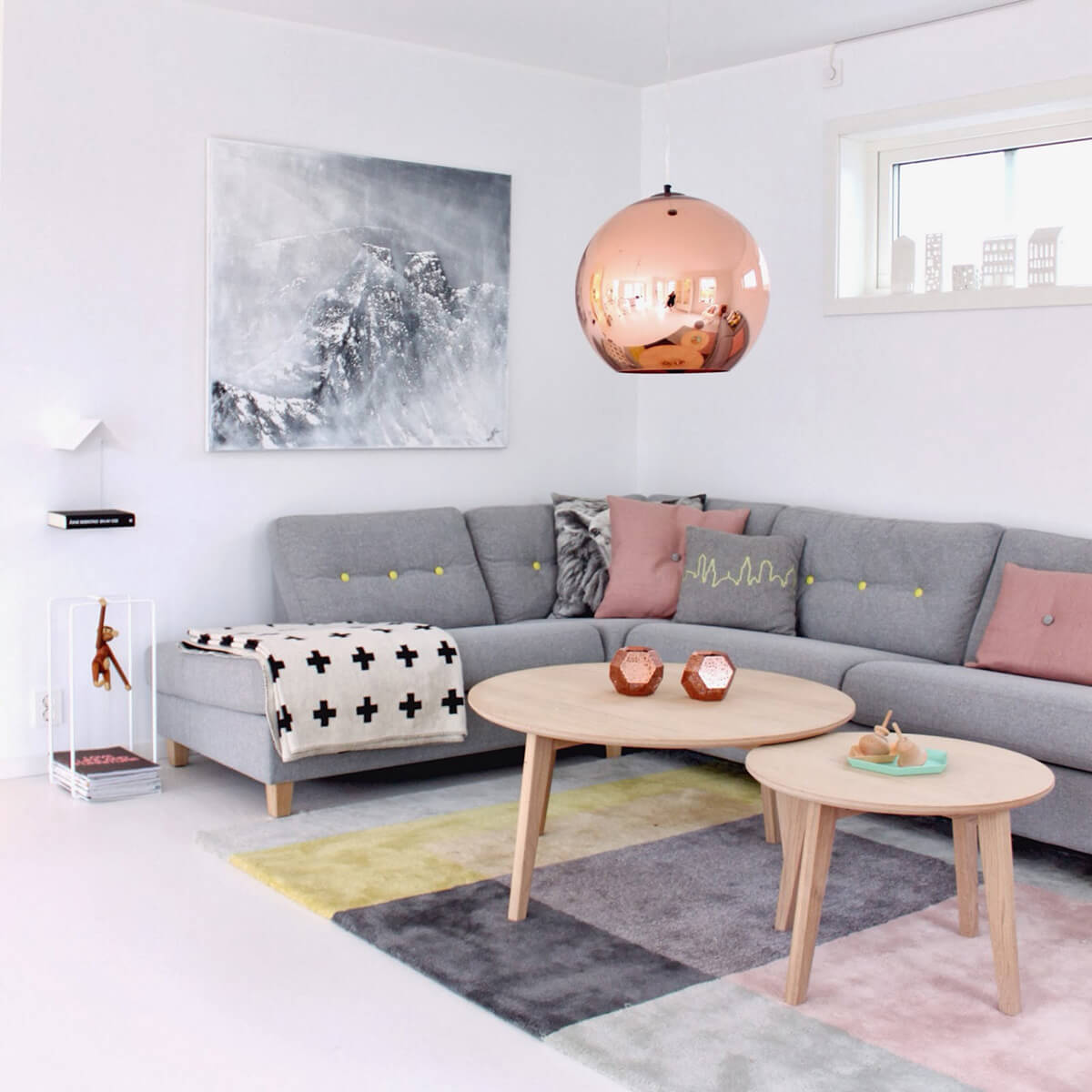 Seattle Skyline Living Room With Suspended Copper Dome