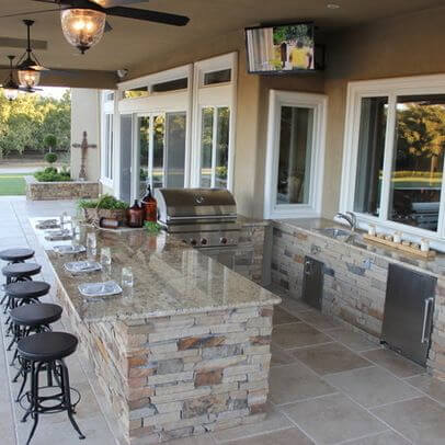 Patio Kitchen with Bar, Sink, and Mini-Fridge