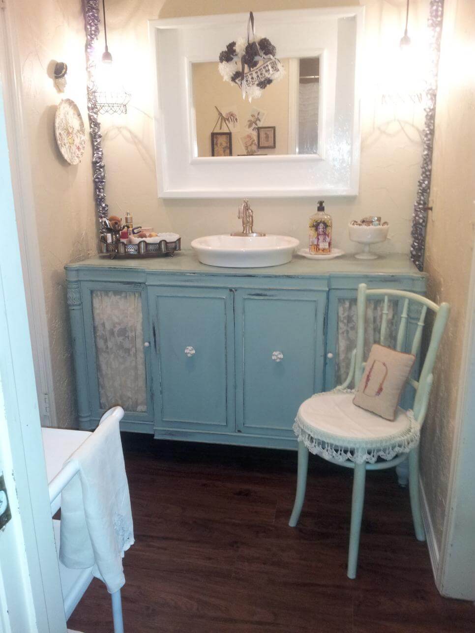 Shabby Chic Bathroom Vanity with Lace Features