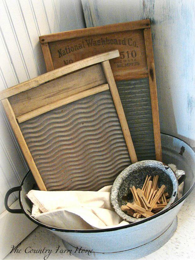 Antique Washboard and Tub Decoration