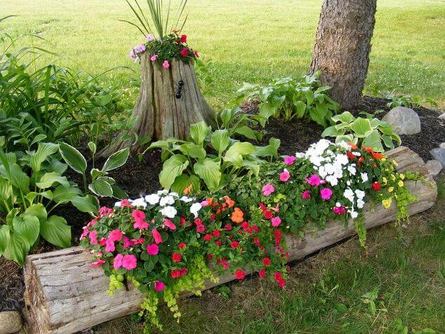 Rustic Log Planters