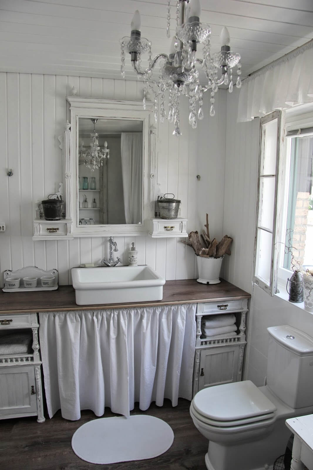 Shabby Chic Bathroom Design with Ruffle Details