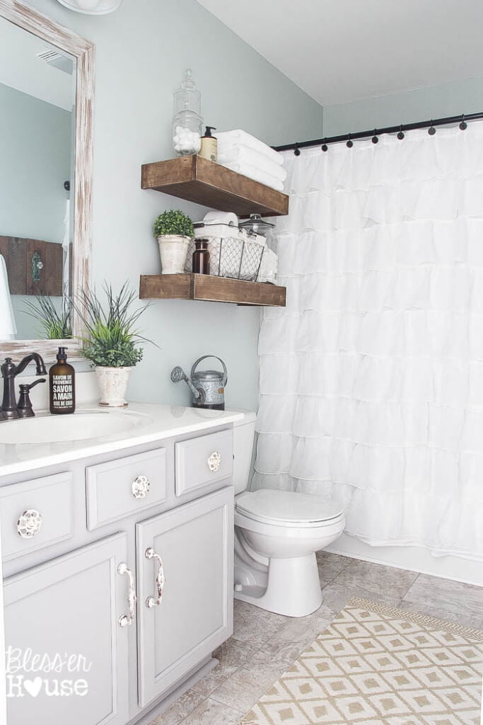 Easy DIY Wood Bathroom Shelves