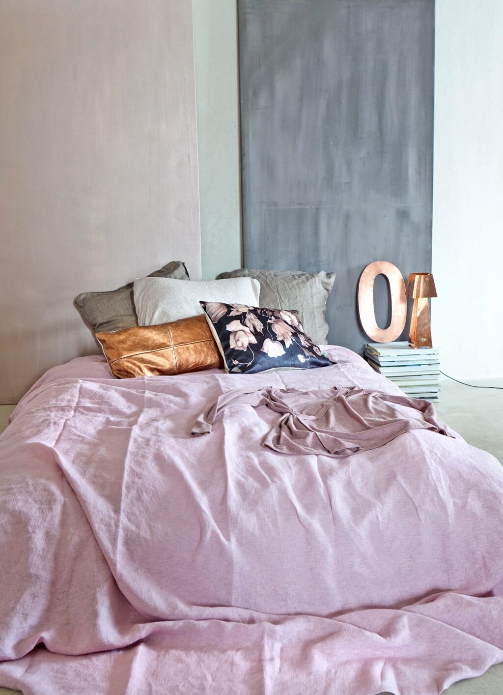 Slates Of Gray Rustic Bedroom With Blush Duvet