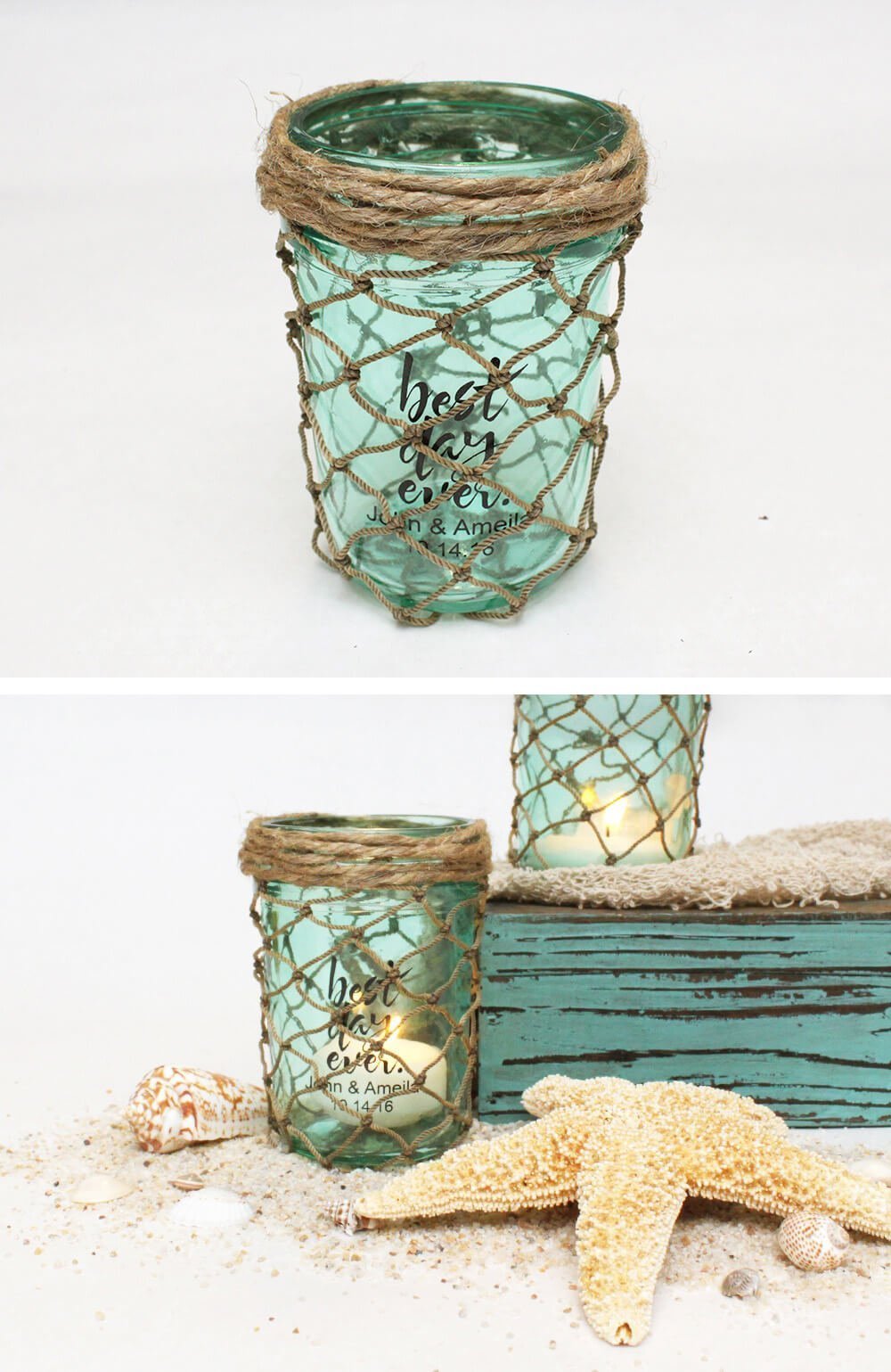 Cargo Netted Candle Holders on Sandy Driftwood