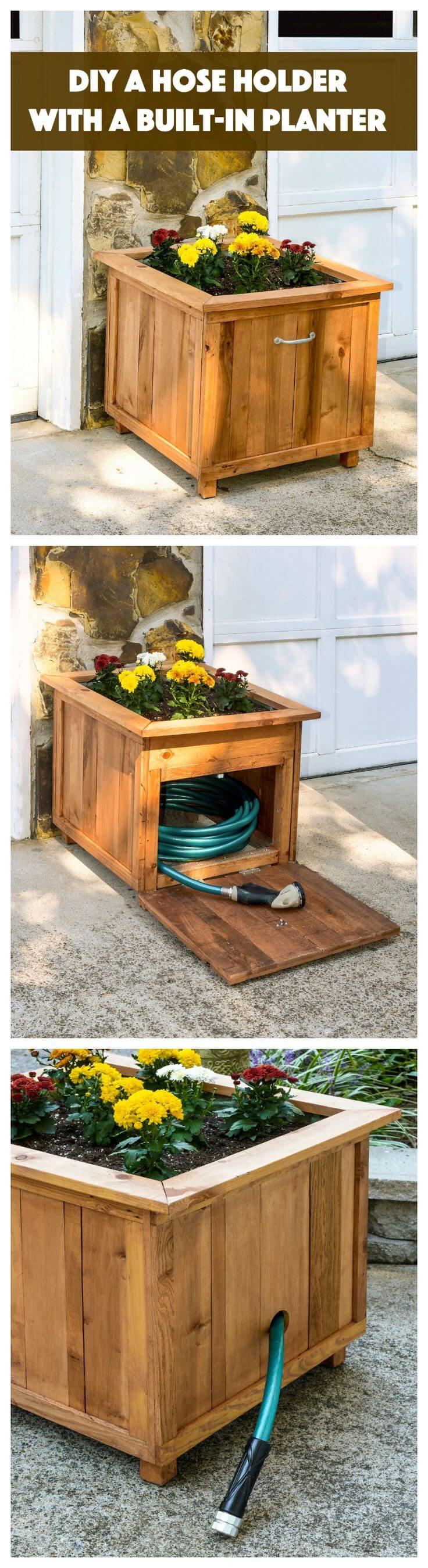 DIY Garden Planter Hose Storage