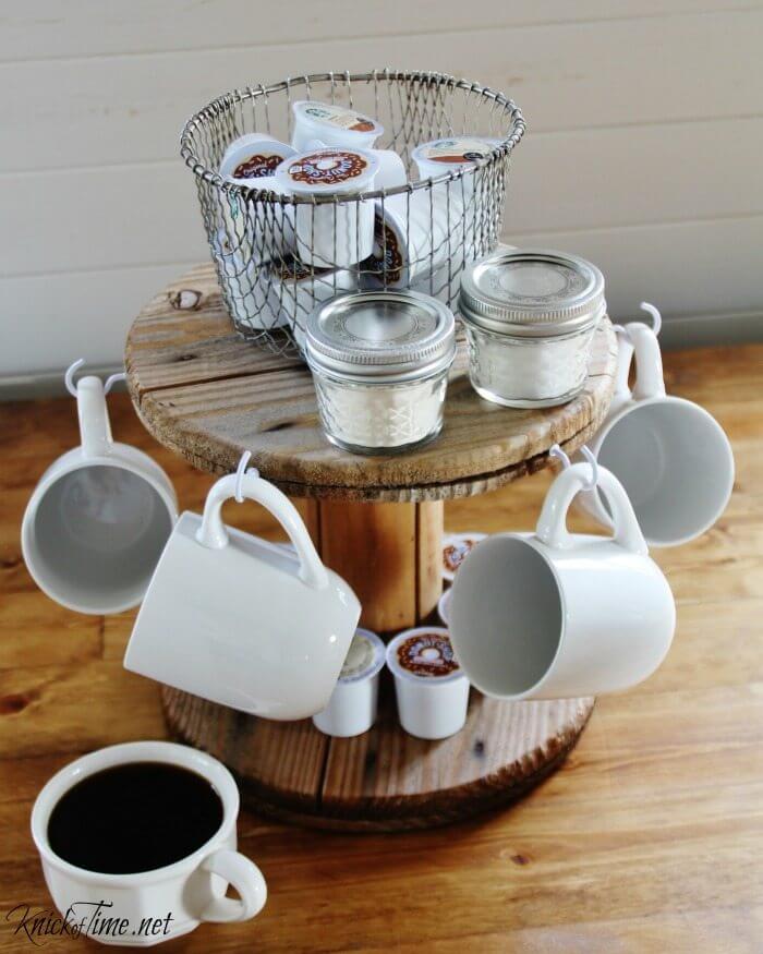 Repurposed Wire Spool Mug Rack