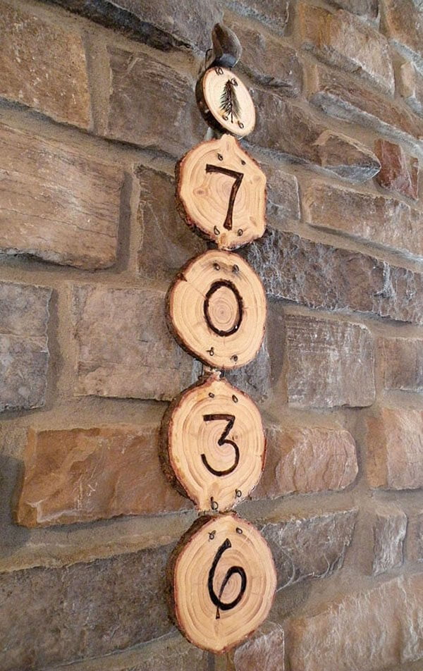 House Number Burned into Log Cross Sections