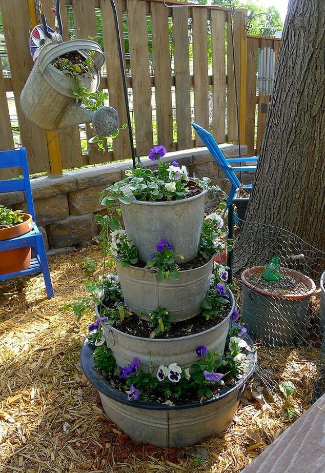 Watering Can Waterfall Flower Tower