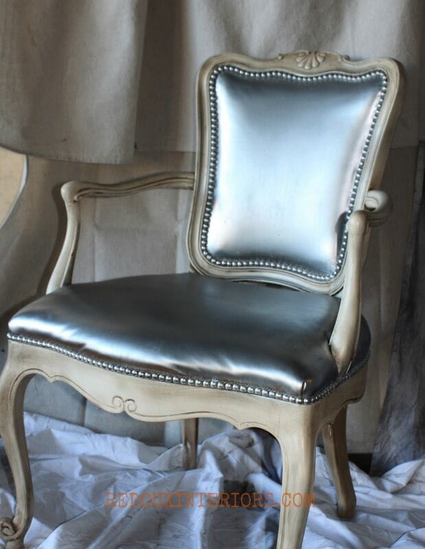 A Doll House Chair with Elegant Silver Fabric