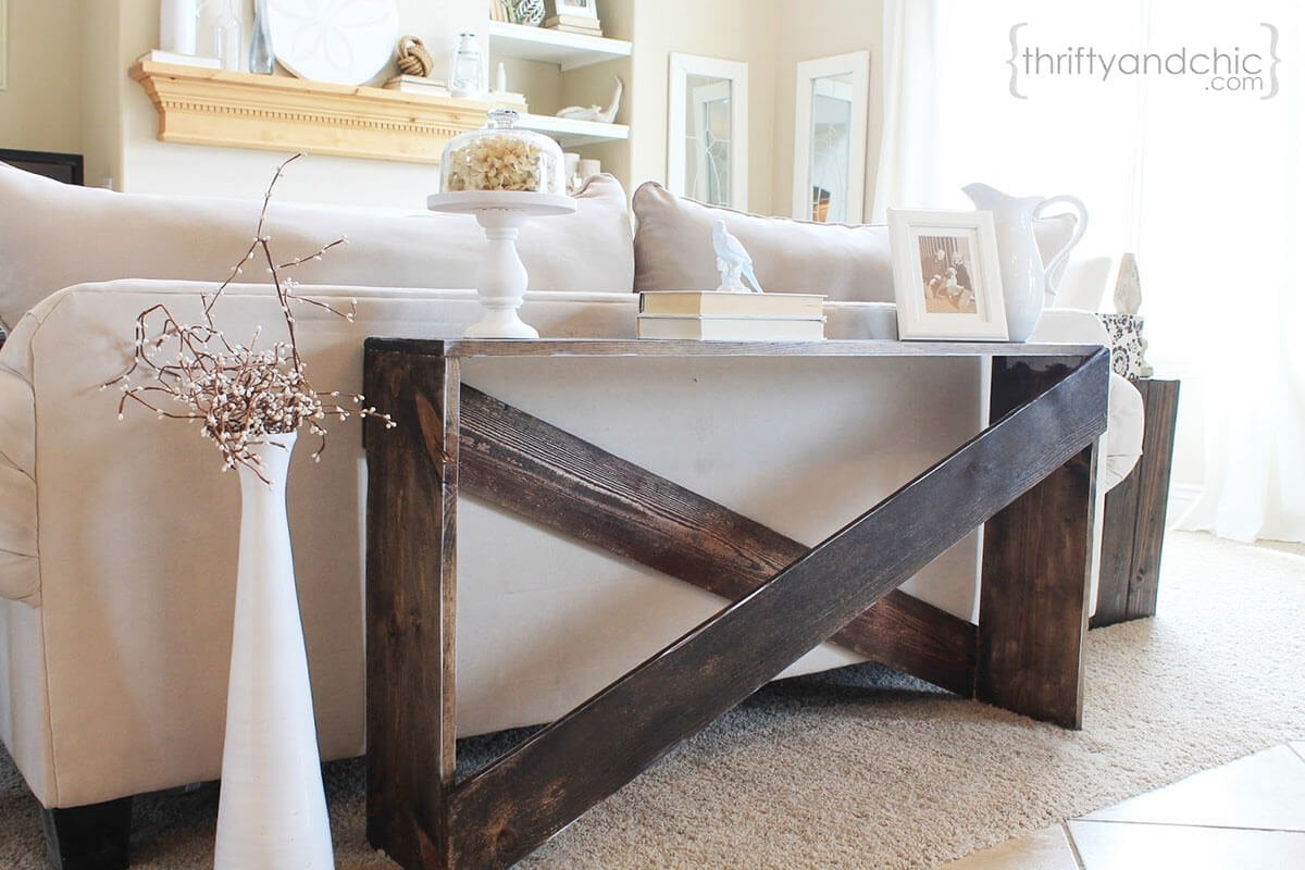 Oversized Wooden Crosshatch Sofa Table