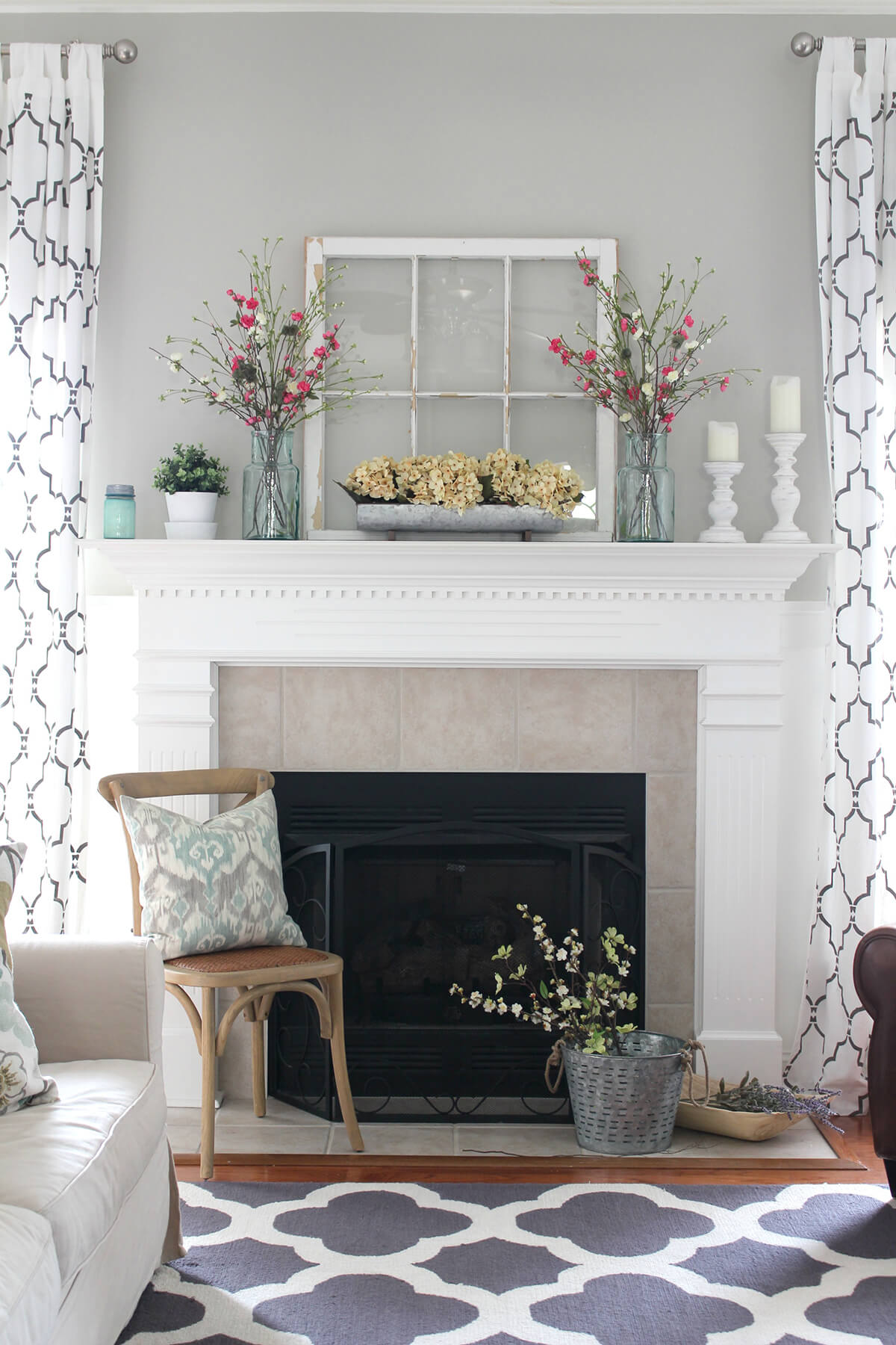 Light and Feminine Country Fireplace Display