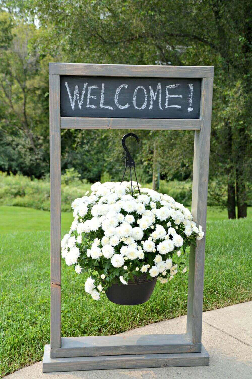 Entryway Chalkboard Sign and Hanging Planter