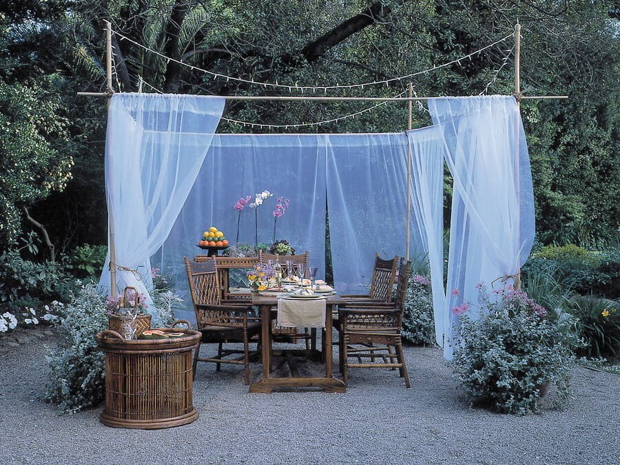 Outdoor Living Space with Sheer Curtain Divider