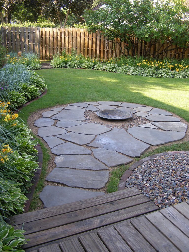 Simplistic Stone Path with a Firepit Center