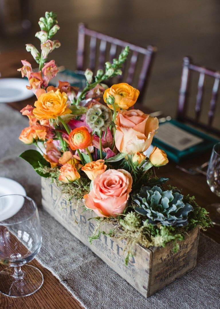 Rustic Wood Box Flower Centerpiece