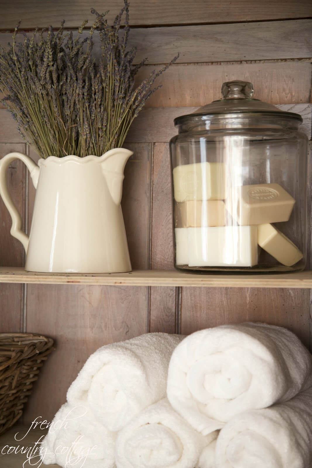 French Country Bathroom or Linen Closet Display