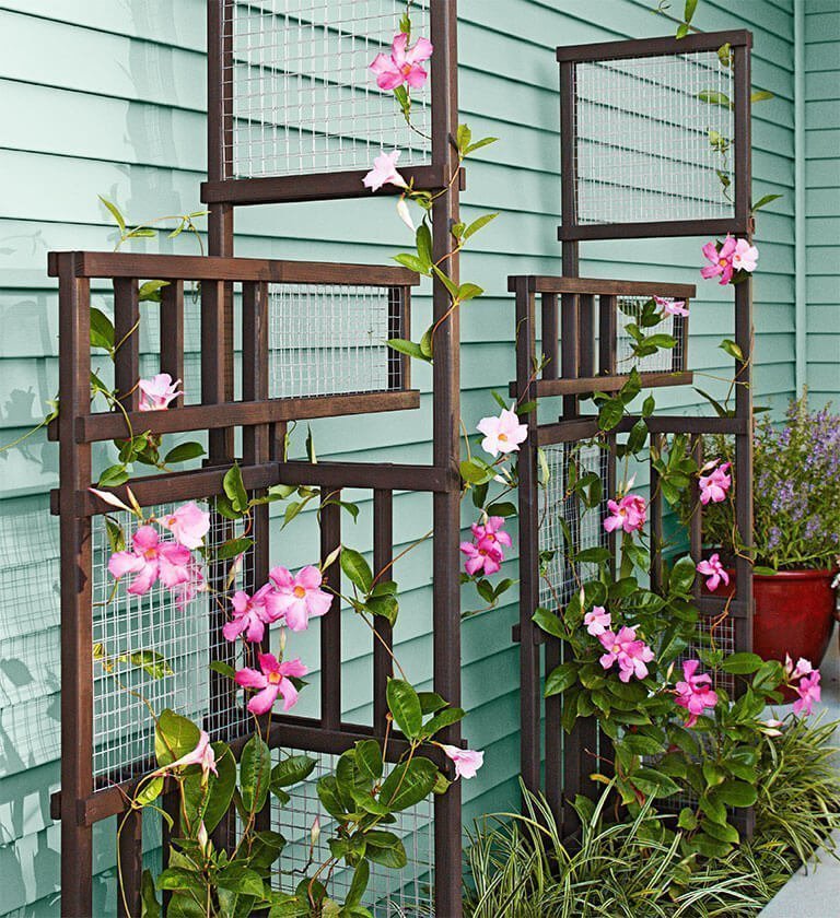 Sculptural Wood and Wire Asymmetrical Flower Trellis