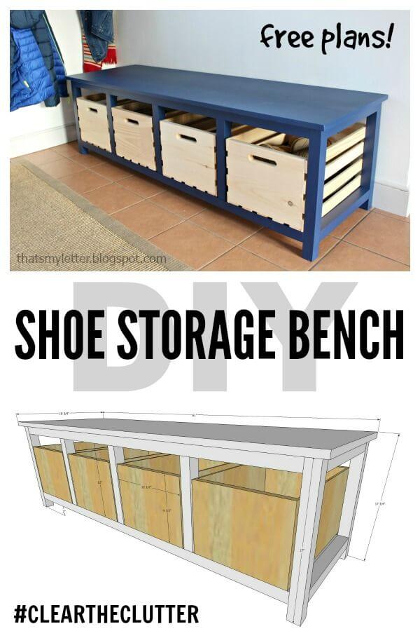 DIY Entryway Bench Projects with Shoe Storage