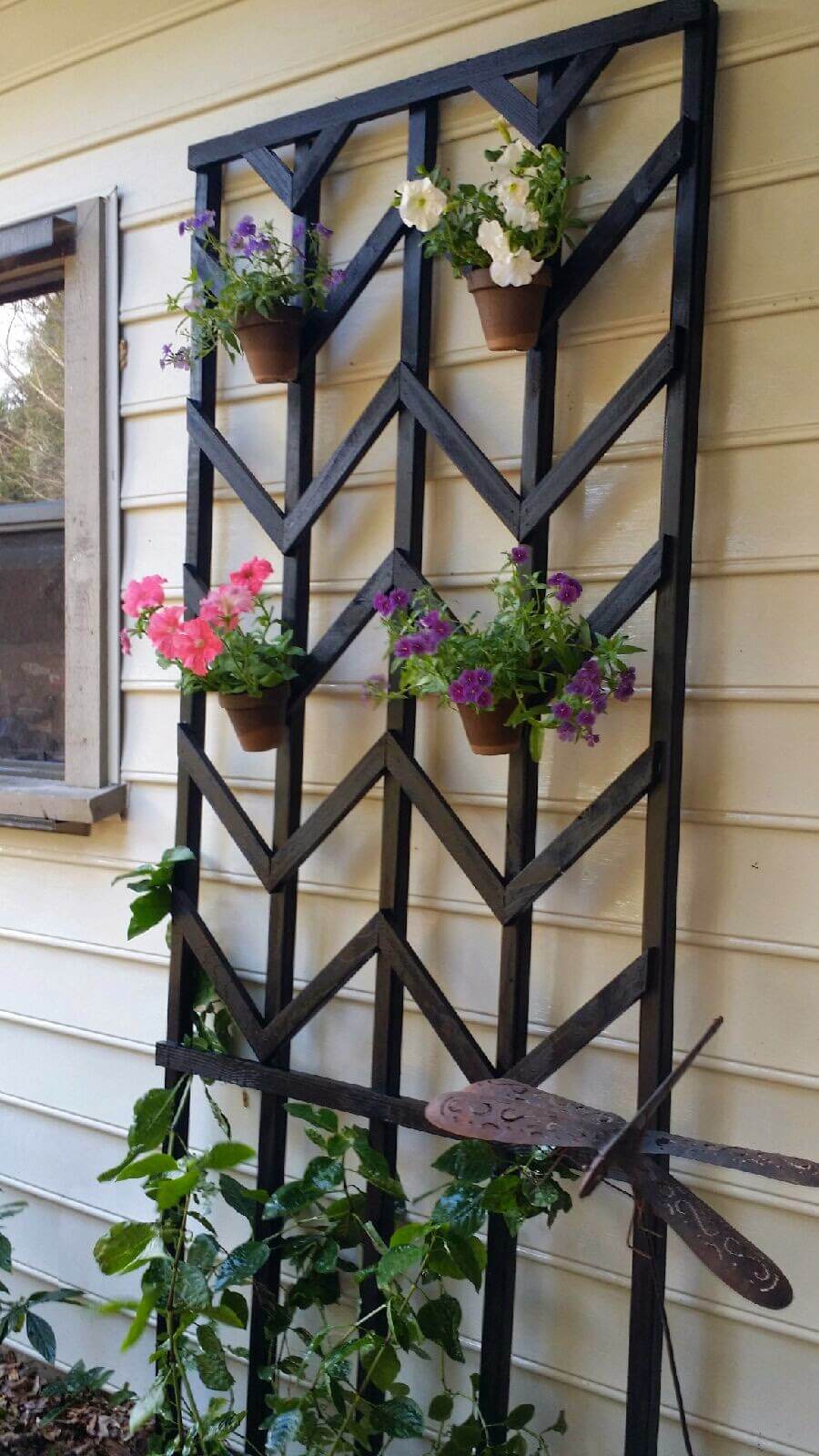 Chevron Lattice with Hanging Planters