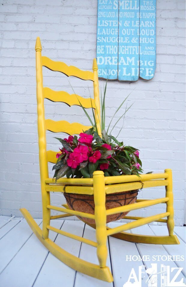 Brightly Painted Rocking Chair Planter