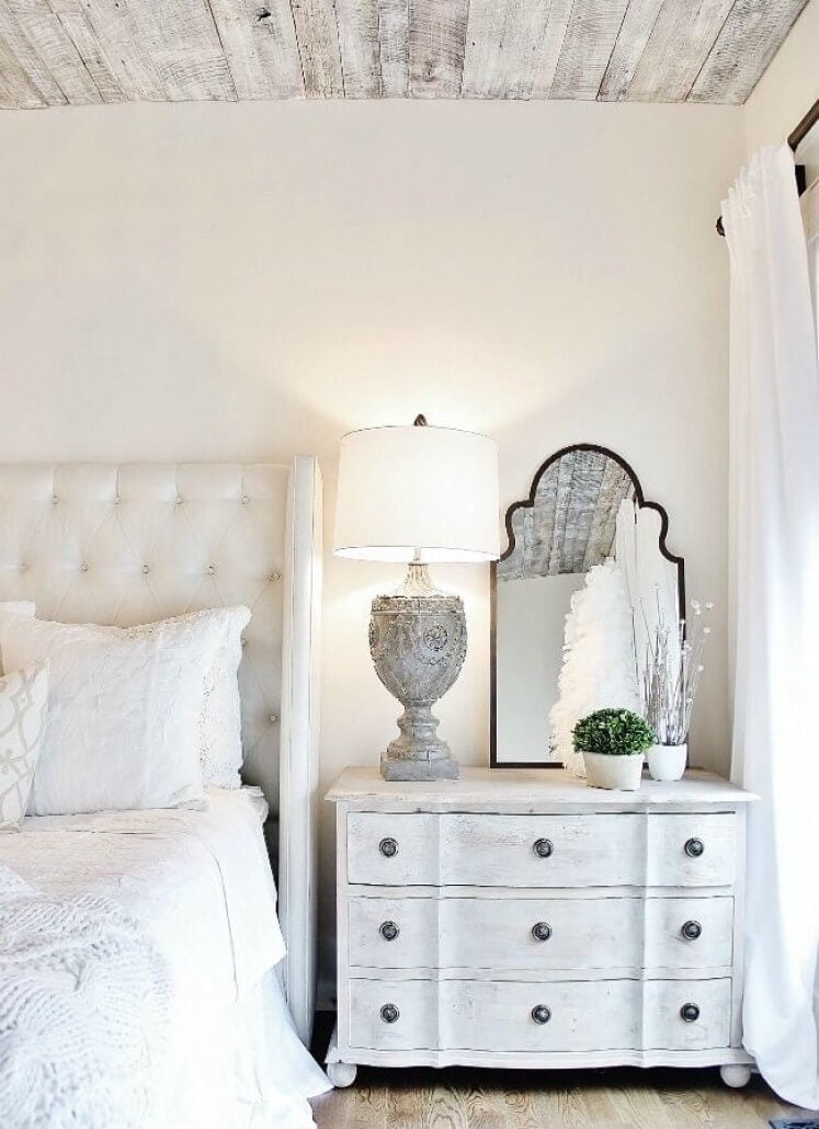 Vintage Whitewashed Wooden Bedside Bureau