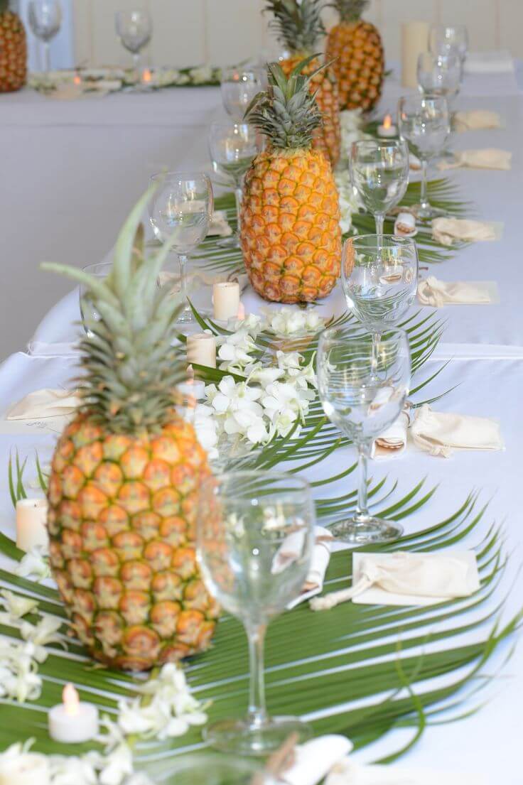 Luau Themed Pretty Pineapples and Palms Table Decorations