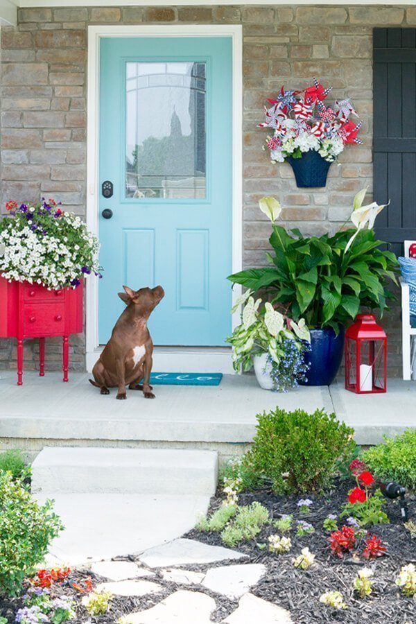 Colorful Contemporary Porch with Creative Planters