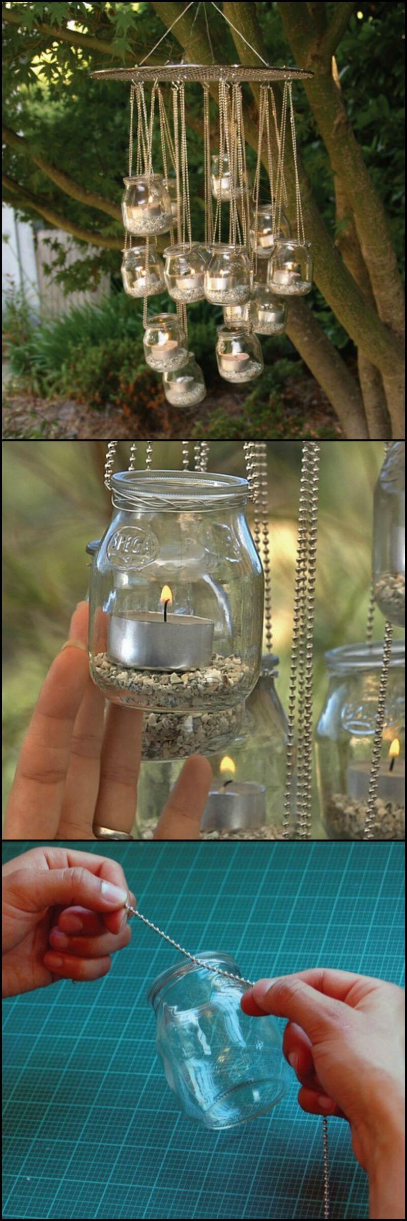 Outdoor DIY Tea Light Chandelier