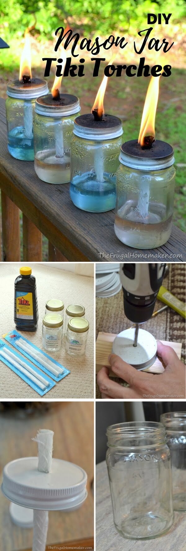 Simple Handmade Mason Jar Torches