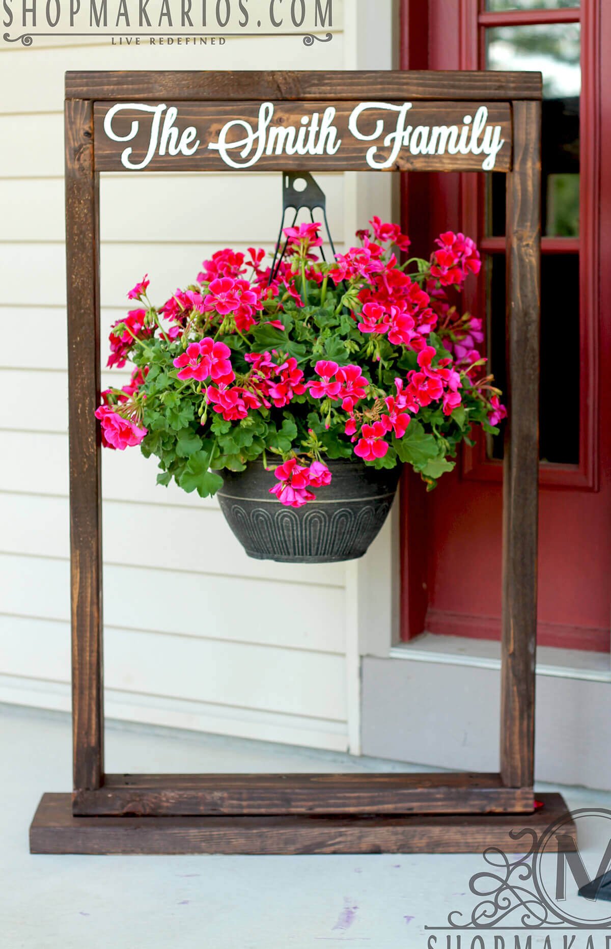 Wooden Entryway Sign and Hanging Flower Pot