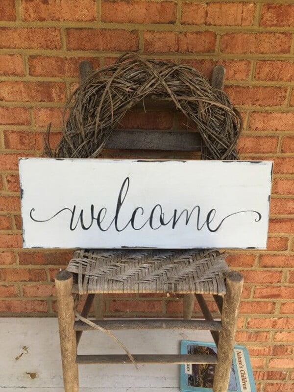 Cursively Yours Hand-Painted Welcome Sign