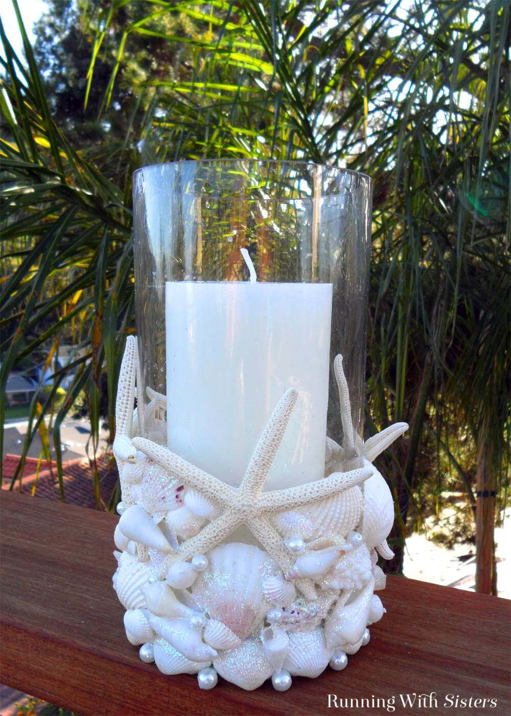 Candle Vase Covered in Shells and Starfish