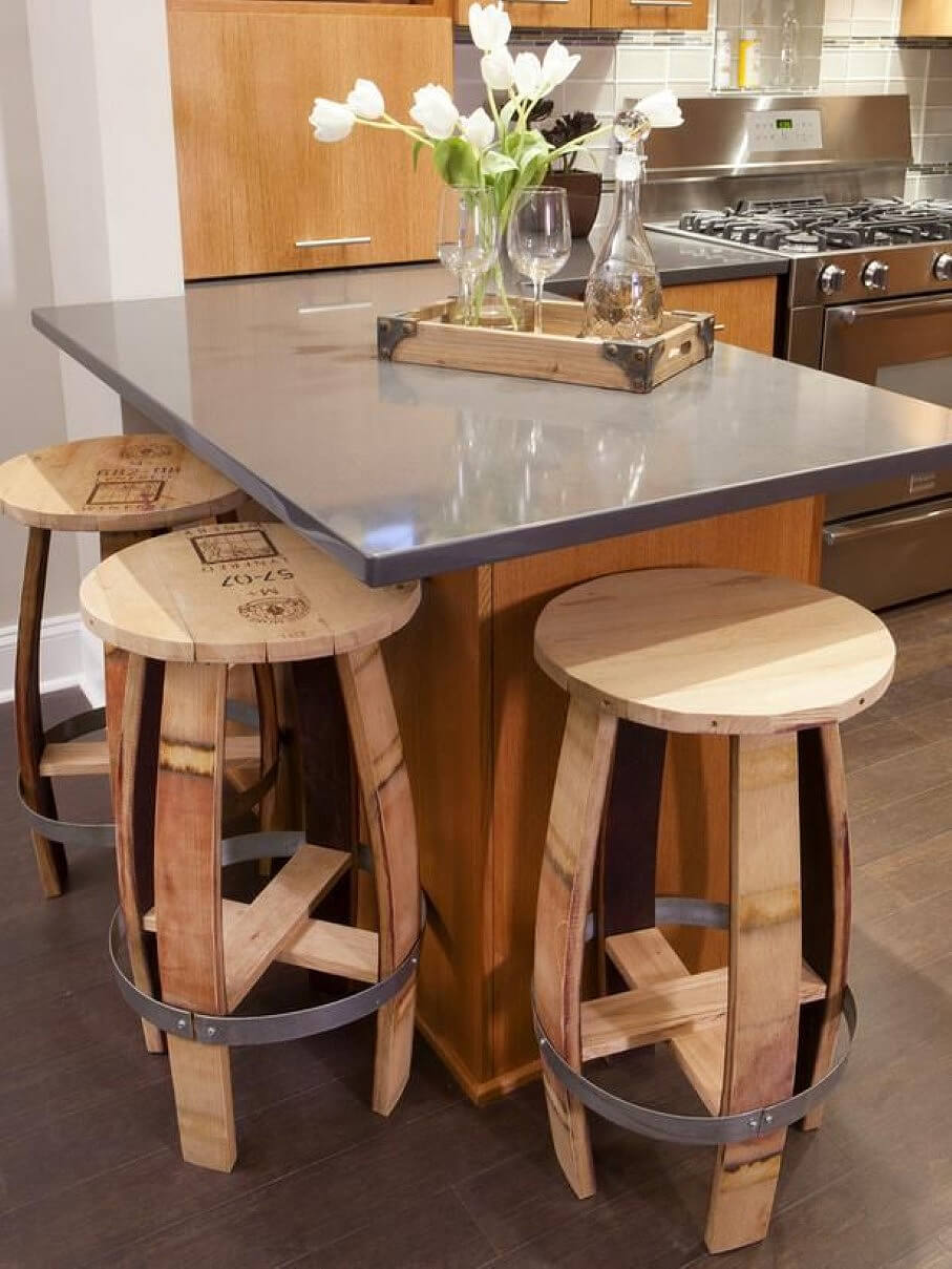 Stripped and Chic Barrel Bar Stools