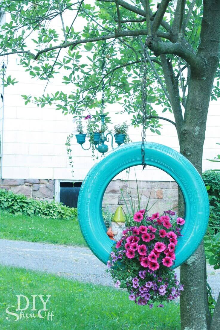 Creative Tire Swing Hanging Planter