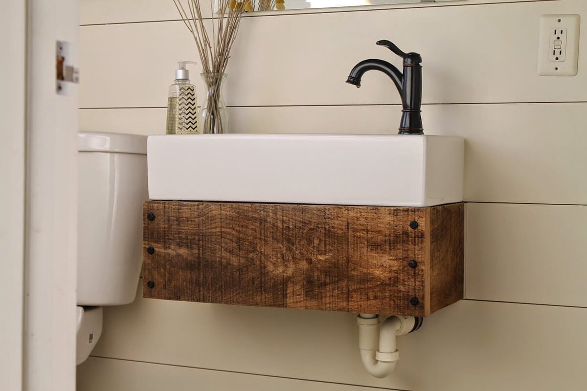 Hide the Plumbing! Rustic Wooden Sink Shelf