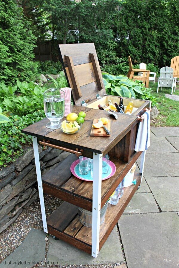 Personal Cabana-On-Wheels Wooden Bar